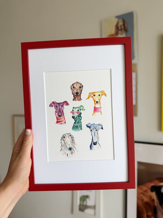 Six pawsome long snouts - Framed Print (Red Frame)